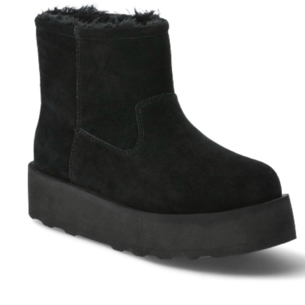 Women's Black Suede Ankle Boots- Platform Cozy Boots Black Size 9 - Picture 7 of 10